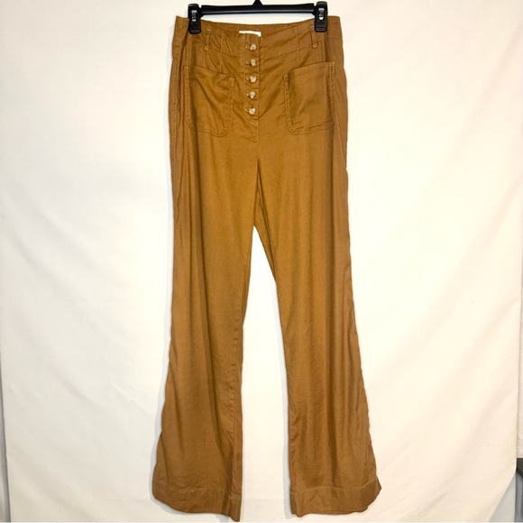 Maeve Anthropologie The Junie High-Rise Flare Pants Utility Linen Size 8 - Picture 4 of 13